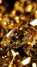 Golden diamonds emit intense fire under rich bokeh light.