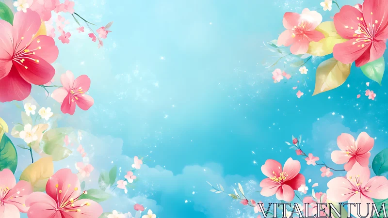 Dreamy Pink Blossoms Dance Across Turquoise Skies.