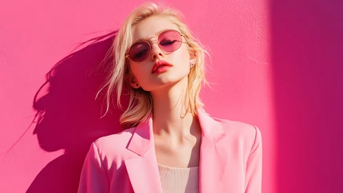 Sunglasses queen soaking in neon pink afternoon calm.