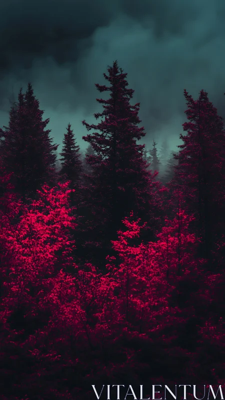 Neon Forest Whispers in Crimson Silence.
