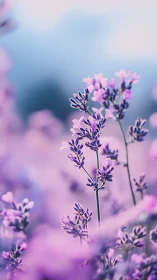 Lavender flowers in field with selective focus and blur.