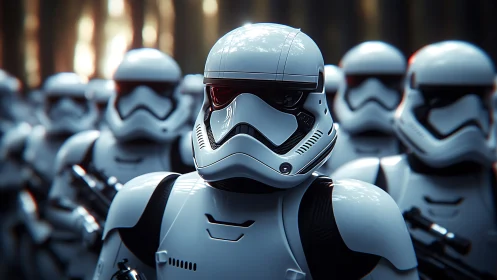 Armored sci-fi trooper squad rendered in cinematic 3D realism