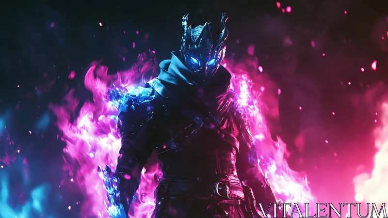 Flameforged Wraith Knight in neon blue and magenta storm.