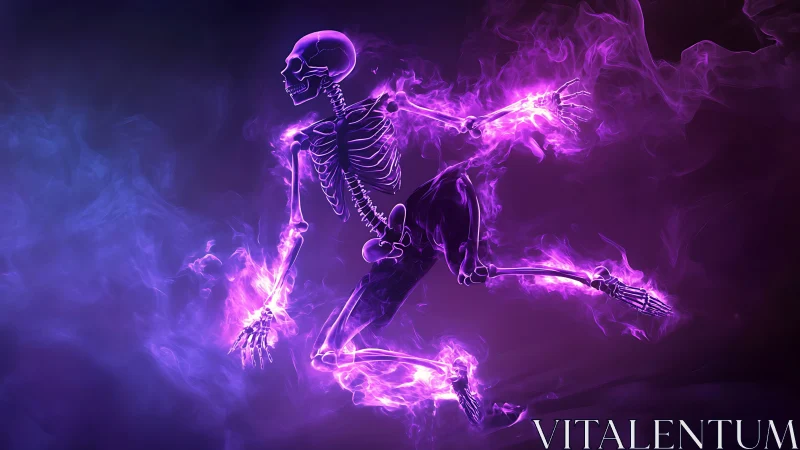 Neon-boned phantom sprinting through ultraviolet smoke dream.