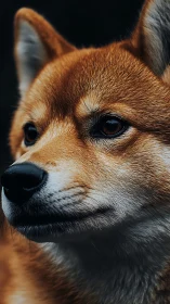 Amber-coated shiba gazes ahead with quiet woodland majesty.