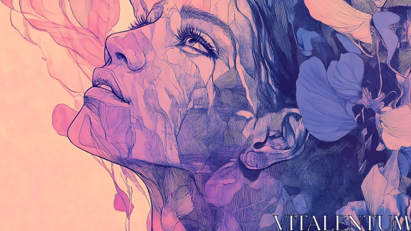 Surreal floral portrait with layered linework and glow.