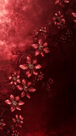 Crimson blossoms spiral through deep atmospheric red field.