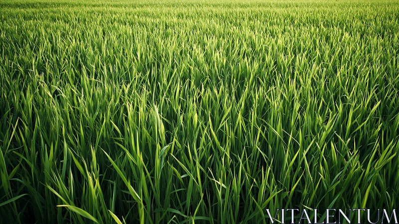 Dense green grass field under soft natural daylight.