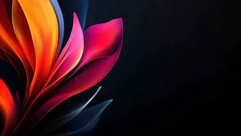 Colorful abstract petal forms curve over dark background