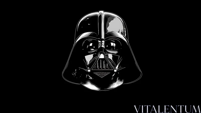 Glossy black sci-fi helmet vector portrait on void ground.