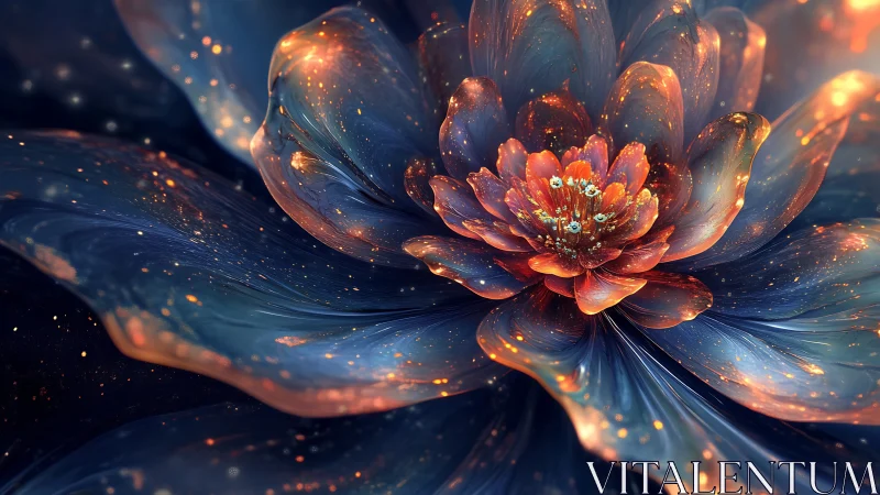 Starlit nebula blossom unfolding in molten midnight petals.