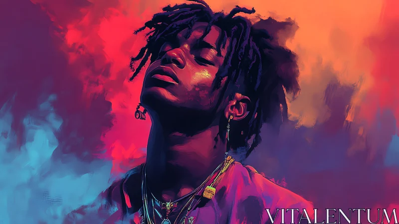 Soulful portrait bathed in bold neon clouds of color.