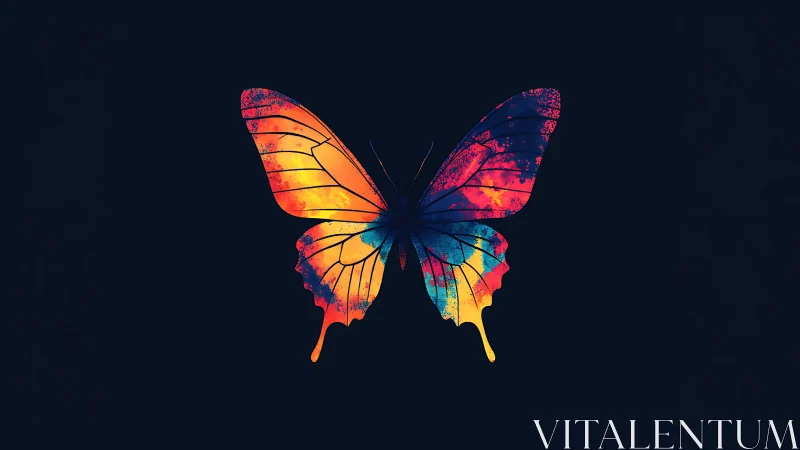 Neon gradient butterfly silhouette on deep black background