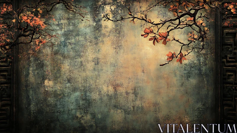 Weathered wall with autumn blossoms quietly framing silence.