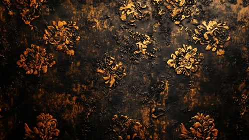 Golden floral textures glowing against rich dark depths.