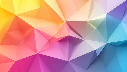 Prismatic low poly facets glow in a soft rainbow gradient