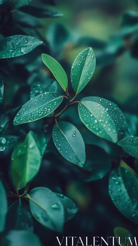 Rain-kissed leaves whisper quietly through teal twilight air