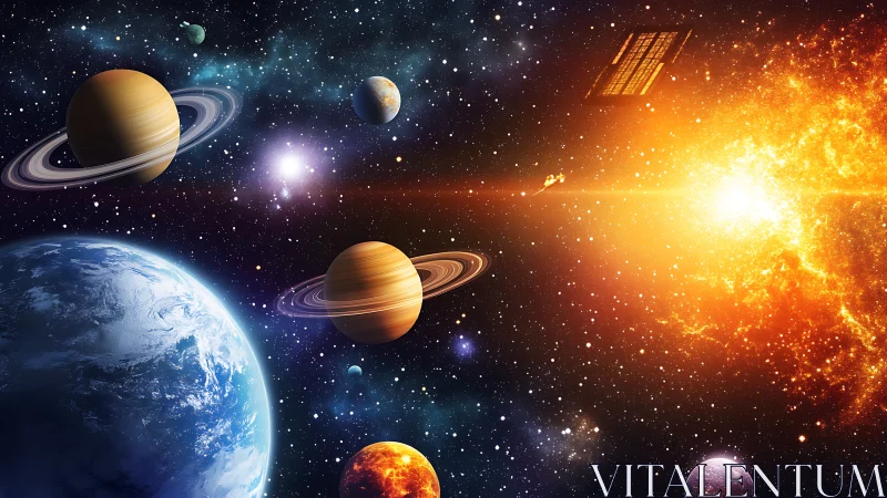 Multiple ringed gas giants orbiting near a stellar explosion