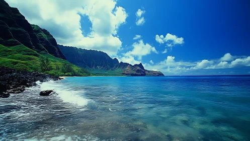 Tropical Hawaiian Coastline with Towering Sea Cliffs