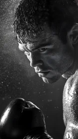 Boxer in Rain: Dramatic Profile with Water Drops