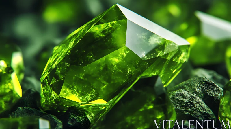 Emerald-green crystal cluster glows with vivid luminous depth