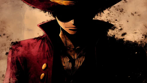 Shadowed wanderer carves a grin from ember-tinted dusk