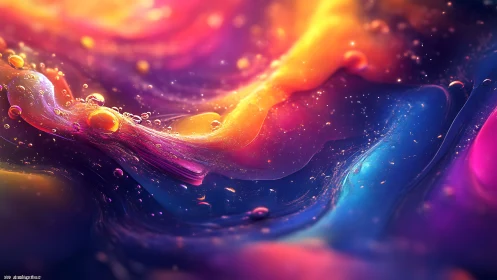Glowing liquid galaxies swirl in a dreamy rainbow dance