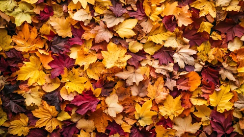 Autumn maple leaves form a rich, colorful forest carpet.