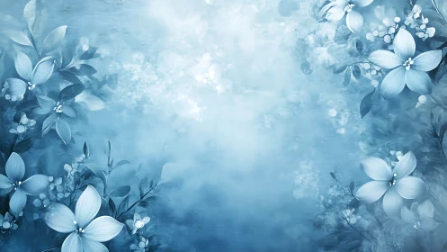 Ethereal Blue Floral Composition with Bokeh Background.