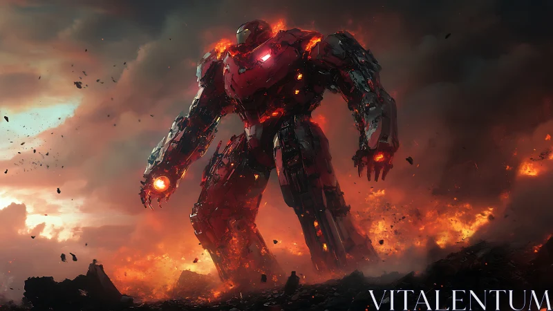 Molten war‑titan strides from storms of cinder and flame