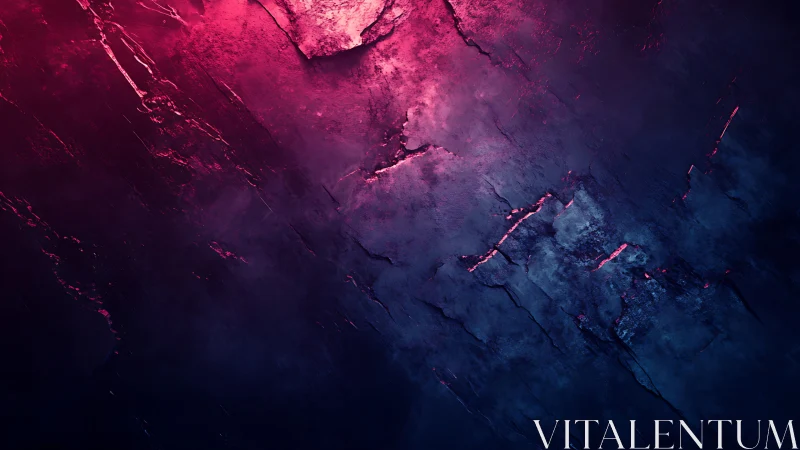 Bimodal magenta‑indigo fractured surface with oblique lighting.