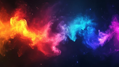 Nebula energy stream glows with vivid rainbow ionized light.