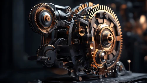 Gilded gears compose a futuristic mechanical symphony in steel