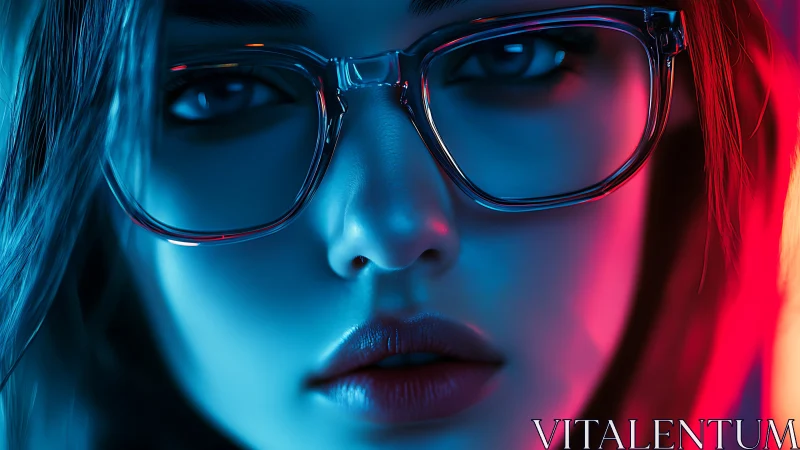 Neon-lit gaze rewires the night through crystalline lenses