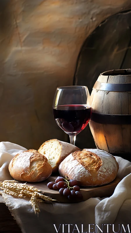 Rustic Wine and Bread Pairing in Candlelit Ambiance