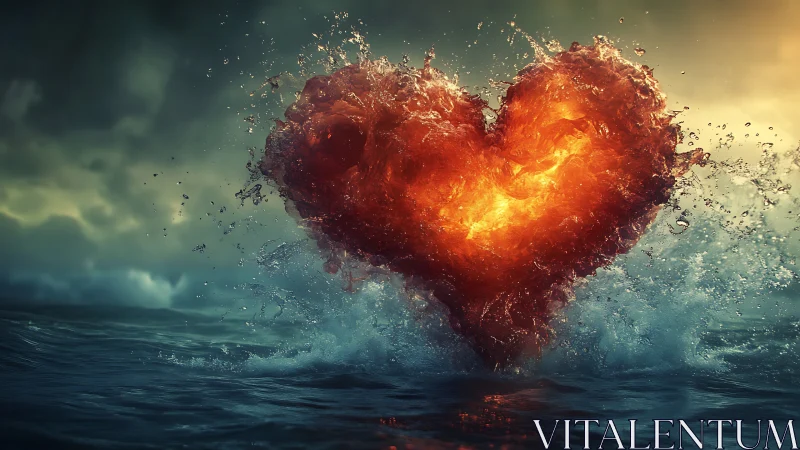 Heart-Shaped Explosion Over Ocean Waves.
