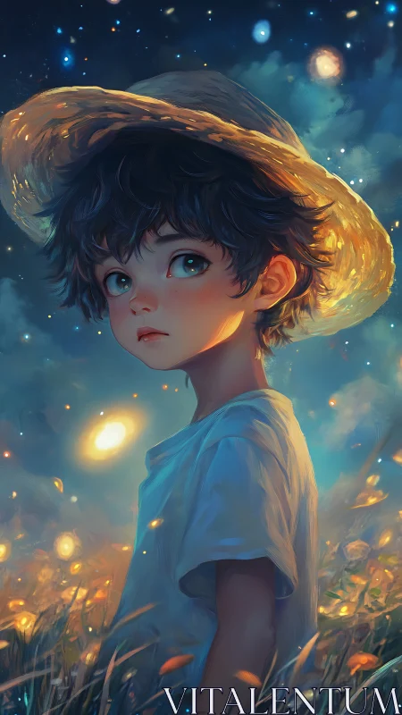 Starlit meadow wanderer in a quiet, dream-bright night.