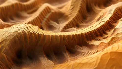 Golden carved dunes flowing like a sunlit wooden desert.