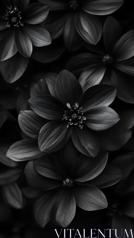 Monochrome Flores in Darkness: A Study in Delicate Petals.