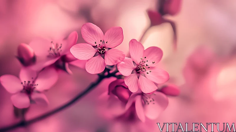 Pink Cherry Blossoms in Soft Focus.