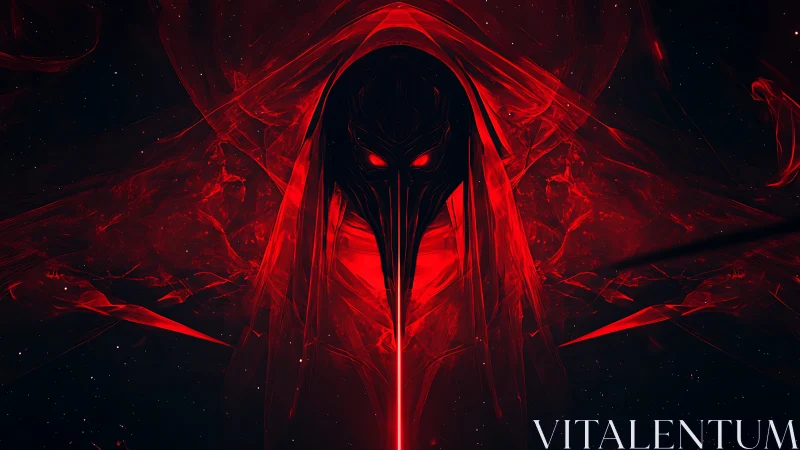 Digital painting of infernal reaper visage in red nebular void.