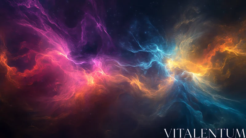 Colorful interstellar nebula clouds in deep space artwork.