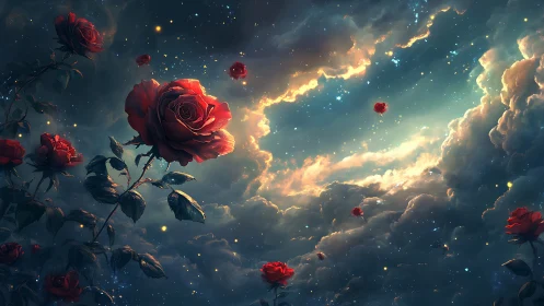 Starlit roses drifting softly through a dreamy night sky.