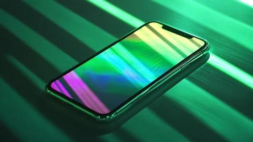 High-end smartphone illuminated by dynamic neon light streaks