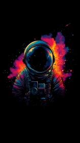 Astronaut drifts through neon stardust in a cosmic bloom.