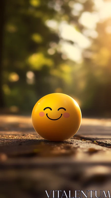 Sunlit smiley sphere basking in a dreamy forest glow.