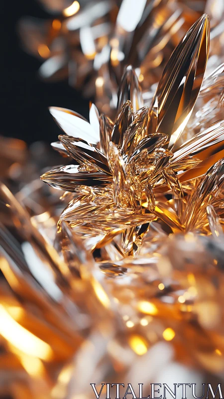 Golden crystal cluster reflects warm fractured light