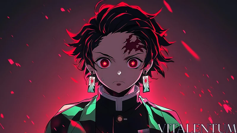 Demon-eyed swordsman faces crimson storm of embers