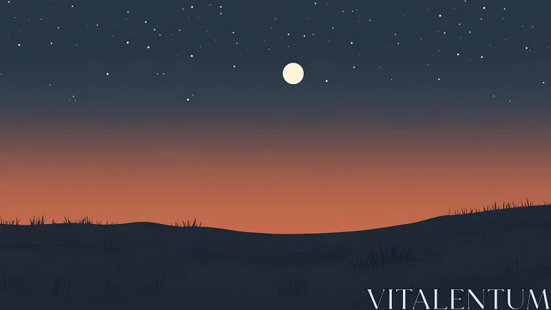 Minimalist dusk landscape under moonlit gradient sky.