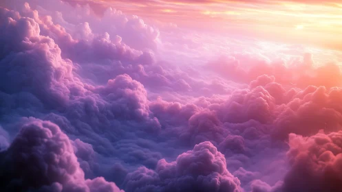 Digital painting of luminous pink storm clouds at sunrise.